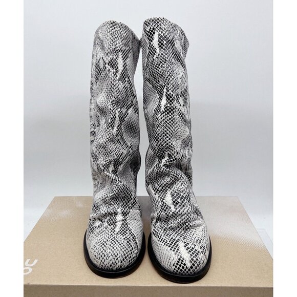 Free People Elle Women’s Mid Calf Boots Block Heel Snake White Gray EU 36 US 6 - Picture 5 of 13